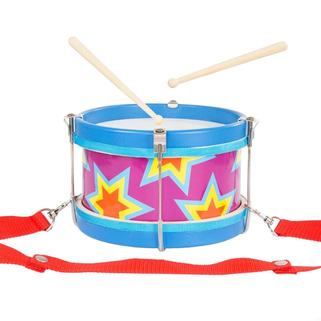 Double-sided Toy Marching Drum with Adjustable Strap and Two Wooden Drum Sticks by Hey! Play!