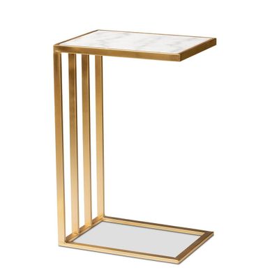 Parkin Metal C Shaped End Table with Marble Tabletop Gold - Baxton Studio