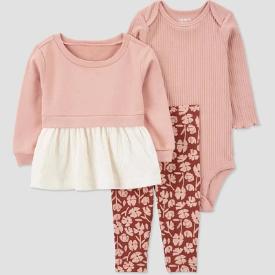 Carters Just One You Baby Girls 3pc Peplum Top with Floral Pants Set