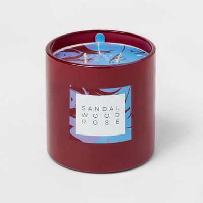 3-Wick 28oz Glass Sandalwood Rose Candle Burgundy - Opalhouse