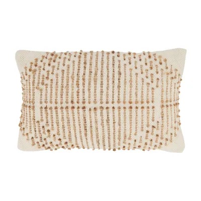 14x20 Oversize Diamond Dreams Woven Down Filled Lumbar Throw Pillow Natural - Saro Lifestyle: Cotton & Jute, Indoor Use, Zipper Closure