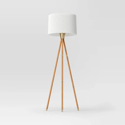 Rattan Wrapped Tripod Floor Lamp Gold - Threshold