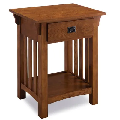 Medium Oak Nightstand - Leick Home: Solid Ash, Mission Style, 28 High, with Drawer