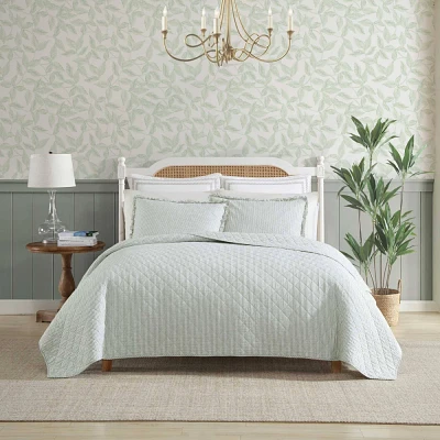 Laura Ashley King Oxford Striped Quilt Set Green