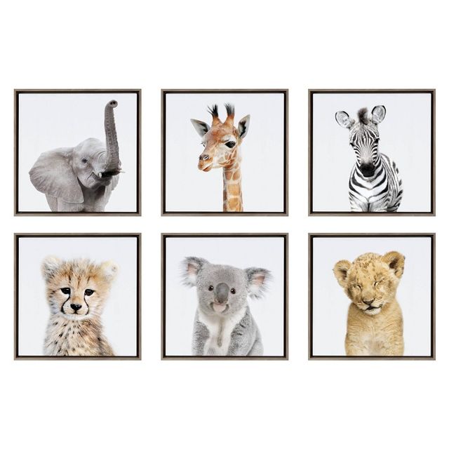 13 x 13 6pc Ari Safari Animals Wall Art Gray - Kate & Laurel All Things Decor
