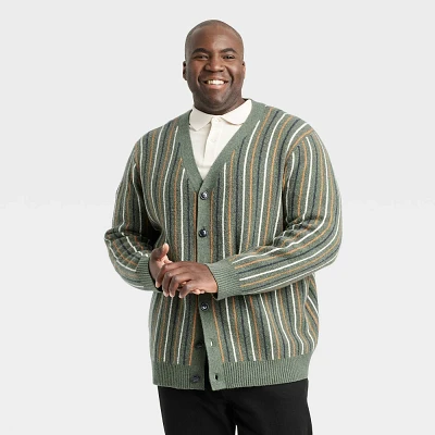 Men Big & Tall Striped V-Neck Cardigan Sweater