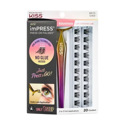 KISS imPRESS Press-On Falsies No-Glue False Eyelash Clusters Kit - Voluminous - 21ct