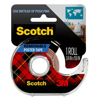 Scotch Removable Poster Tape: Clear Double Sided Wall Tape for Posters, 0.75 x 150