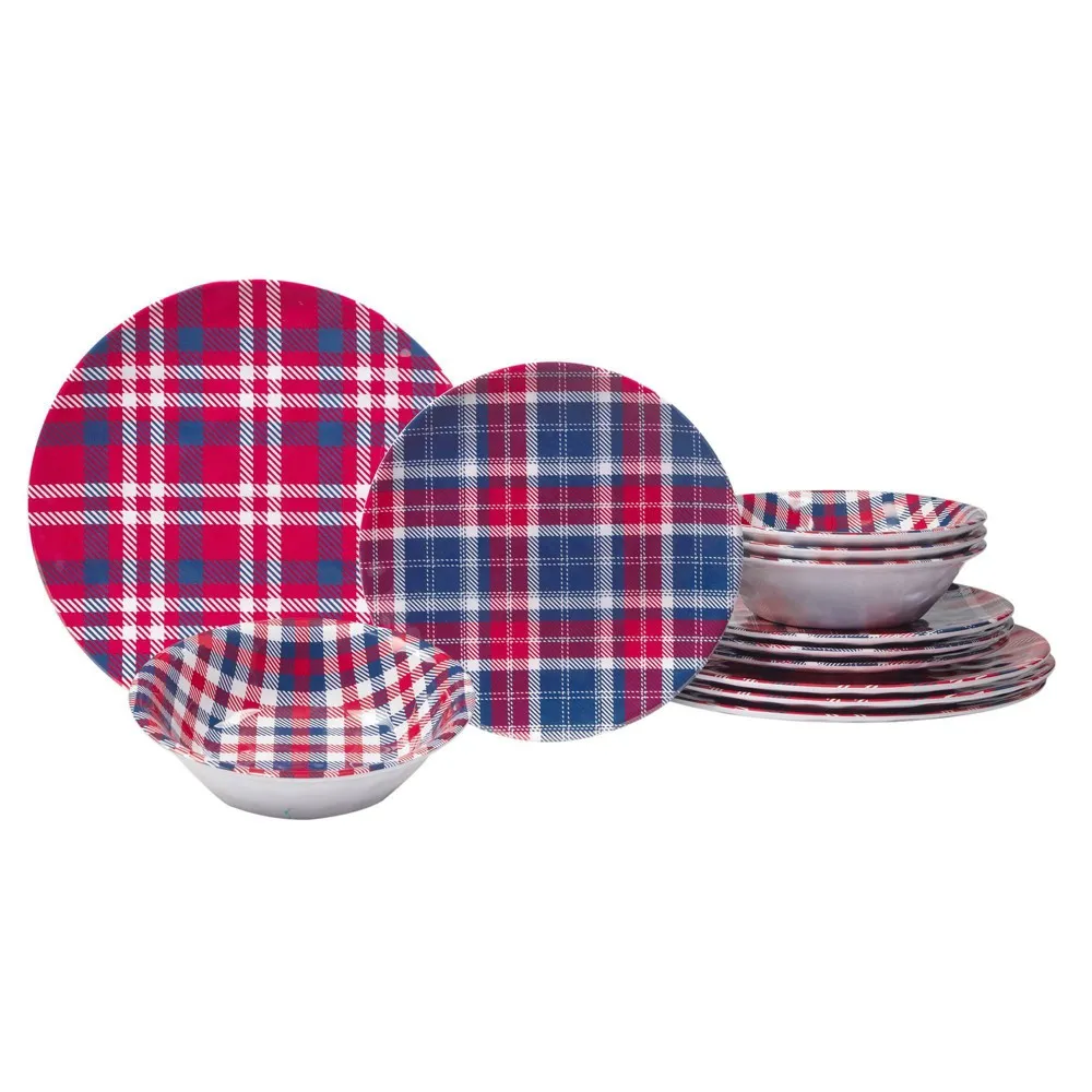 12pc Patriotic Plaid Melamine Dinnerware Set - Certified International