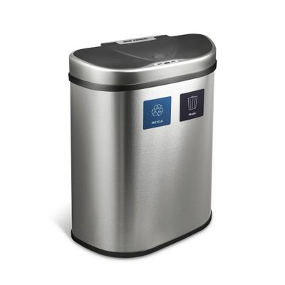 Nine Stars 18.5gal Motion Sensor D-Shape Stainless Steel Recycling Trash Can: Kitchen Recycle Bin, Fingerprint-Resistant