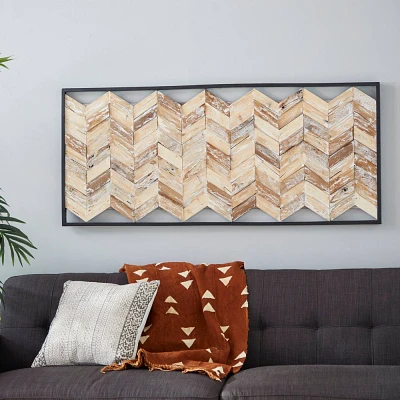 Teak Wood Geometric Handmade Chevron Panels Wall Decor with Distressing Brown - Novogratz: Indoor Farmhouse Art, Vertical Orientation