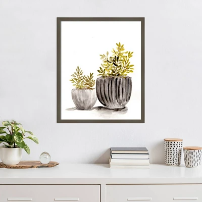 Amanti Art Gray Potted Plants by Marcy Chapman Wood Framed Wall Art Print