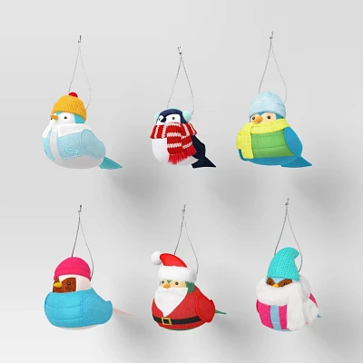 6pc Featherly Friends Fabric Bird Christmas Tree Ornament Set Brights - Wondershop