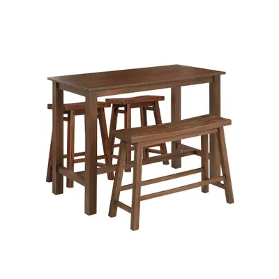 Sonoma Counter Height Dining Set  Wire Brush - Boraam: 4-Piece, Rubberwood, Saddle Stools & Bench