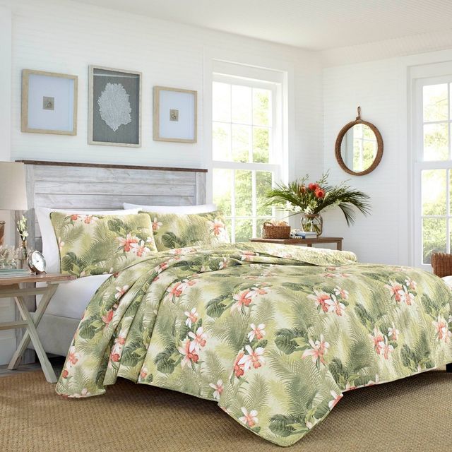 Twin Tropical Orchid Palm Quilt & Sham Set Green - Tommy Bahama