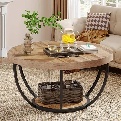 LITTLE TREE 2 Tier Round Coffee Table Brown