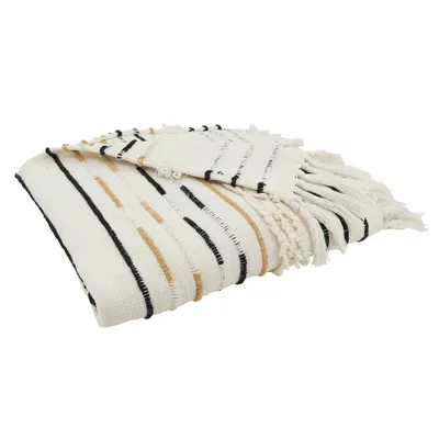 50x60 Woven Sophistication Corded Fringe Throw Blanket Ivory - Saro Lifestyle