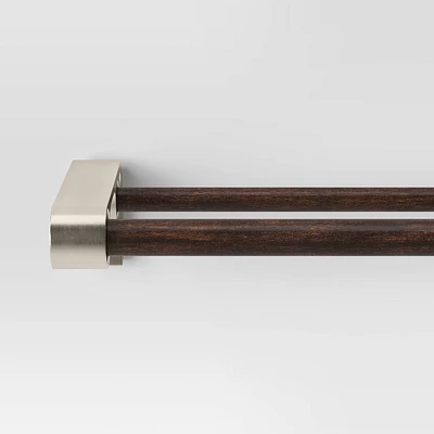 66-120 Double Curtain Rod with Easy Install Nickel/Dark Brown - Threshold