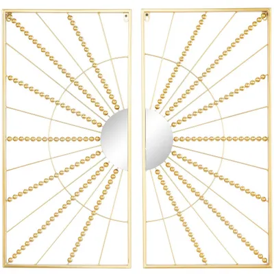 Set of 2 Metal Geometric Half Moon Mirror Wall Decors with Gold Frame - CosmoLiving by Cosmopolitan: Luxury Glam Style, Vertical Orientation