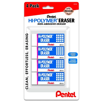 Pentel Hi-Polymer Erasers - 4ct: White PVC, Writing Utensil, Right/Left-Handed, Stationery & Office Supplies