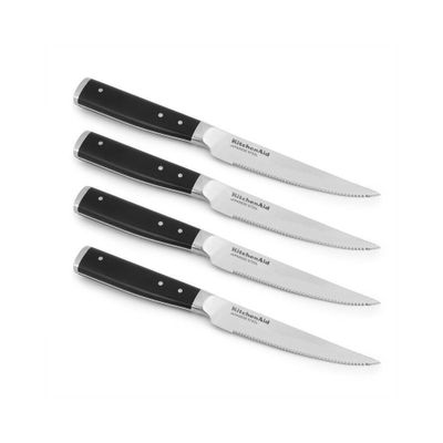 KitchenAid 4pc Triple Rivet Steak Knife Set: Stainless Steel Blades, Dishwasher-Safe, Black Handles, Forged Construction