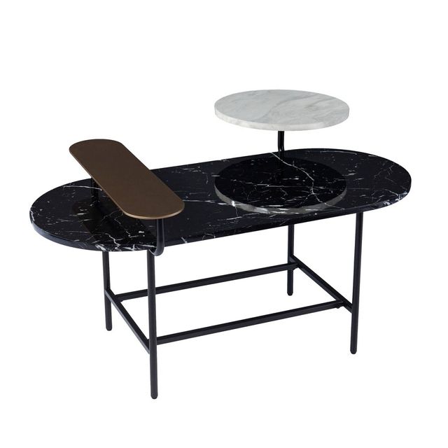 Klindells Faux Marble Cocktail Table Black/Gold - Aiden Lane: Oval, Powder-Coated Iron Frame, Fixed Shelf