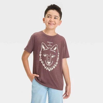 Boy Short Sleeve Wolf Brave and Kind Graphic T-Shirt