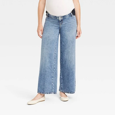 Under Belly Low-Rise Denim Wide Leg Maternity Pants