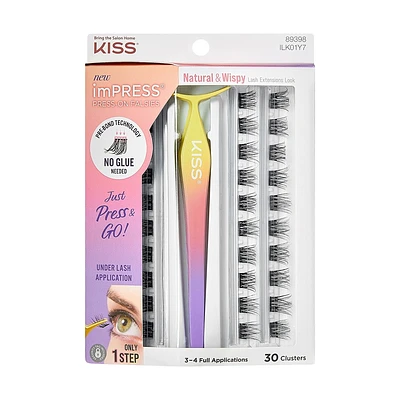 KISS imPRESS Press-On Falsies No-Glue False Eyelash Clusters Kit - Natural & Wispy - 31ct