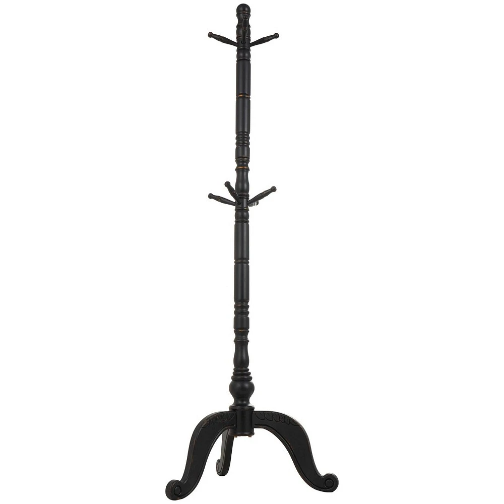 Olivia & May Wood 7 Hanger Coat Rack with Scrolled Feet and Leaf Carvings  Black | The Market Place