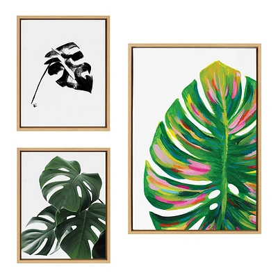 Kate & Laurel All Things Decor (Set of 3) Sylvie EV Monstera 582 Monstera and Monstera Leaves Framed Canvas Wall Art Set by Various Artists