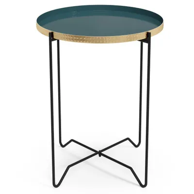 WyndenHall Willow Round Metal Side Table Teal: Modern Industrial End Table, Scratch-Resistant, 23 Height