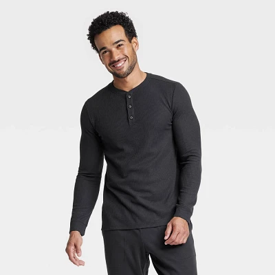 Men Long Sleeve Waffle Henley Top