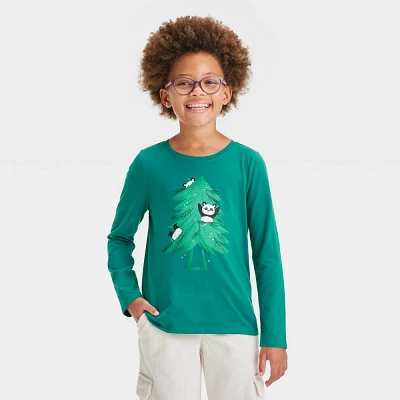 Girl Long Sleeve Panda Tree Graphic T-Shirt