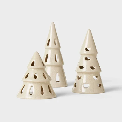 Set of 3 Ceramic Tree LED Tea Light Candle Holder Set - Threshold designed with Studio McGee