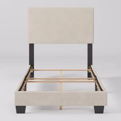 Twin Celeste Modern Upholstered Bed Beige - CorLiving: Transitional Style, Polyester Fabric, MDF Wood Frame