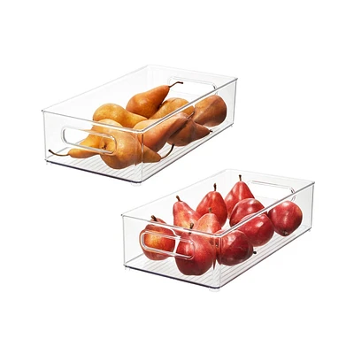 iDESIGN Plastic Refrigerator and Freezer Storage Bin: Clear Kitchen Cabinet & Fridge Organizers, Set of 2, 14.5x8x4