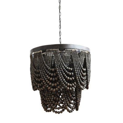 Storied Home Draped Wood Bead Chandelier : 2-Tier, Metal Frame, 3-Light Fixture