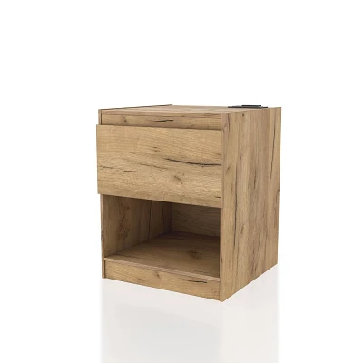 HOMES: Inside + Out Wellsgate Nightstand Modern 1 Drawer with Power Ports Light Oak