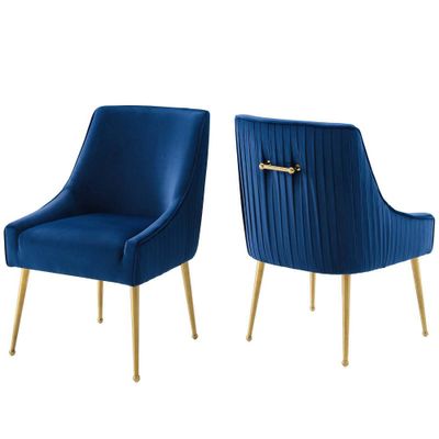 Set of 2 Discern Pleated Back Upholstered Performance Velvet Dining Chairs Navy - Modway
