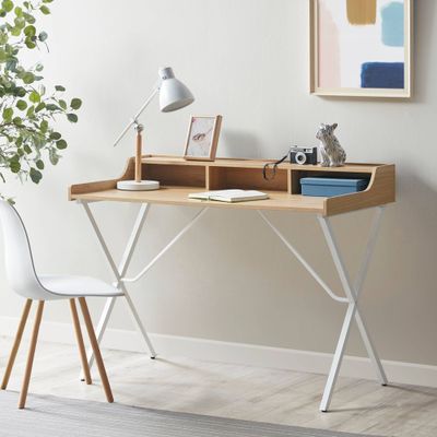 Laurel Desk Natural/White - 510 Design: Modern Writing Desk with Storage, Metal Frame, MDF Surface