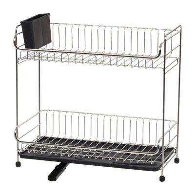 IRIS 2 Tier Stainless Steel Compact Dish Drying Rack with Plastic Drain