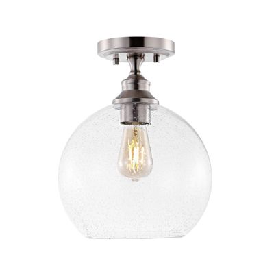 JONATHAN Y 9.75 LED 1-Light Marla Iron/Seeded Glass Pendant Nickel/Clear : UL Listed, Modern Semi-Flush Mount