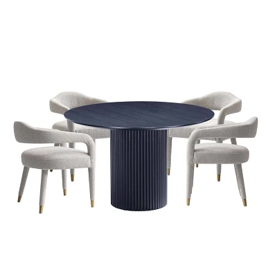 Manhattan Comfort 5pc Hathaway and Aspen Modern Dining Set Black/Silver Lining