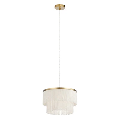 River of Goods 14 1-Light Nicolette Pendant Light Cream Fringe: Gold Plated, Adjustable Height, UL Listed