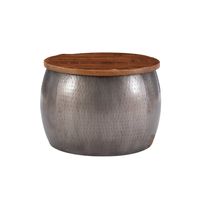 Large Beaton Boho Hammered Drum Side Table with Hidden Storage - Powell