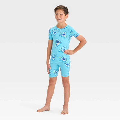 Boy 2pc Shark Tight Fit Knit Sweater Pajama Set - Cat & Jack Blue 4: Recycled Polyeter, Elatic Waitband