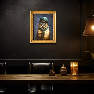 American Art Decor Old Wise Owl Ornate Framed Bar Wall Decor