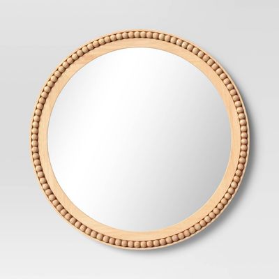 28 Dia Round Wooden Beaded Wall Mirror Natural - Threshold