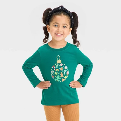 Toddler Girls Christmas Ornament Long Sleeve Graphic T-Shirt